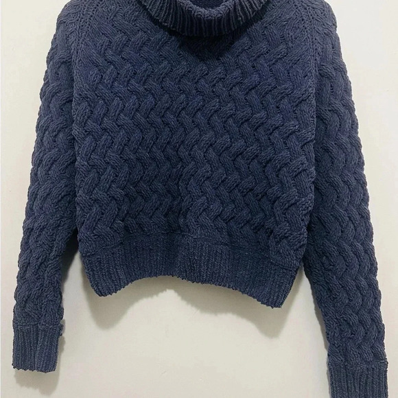 Kendall & Kylie Sweaters - Kendall & Kylie Blue Cowl Turtleneck Sweater with Cable Knit Design
